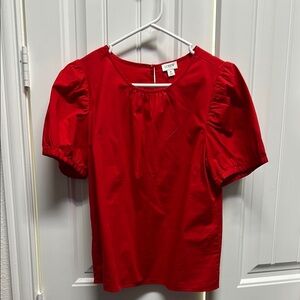 J. Crew Red Ruched Puff Sleeve Blouse